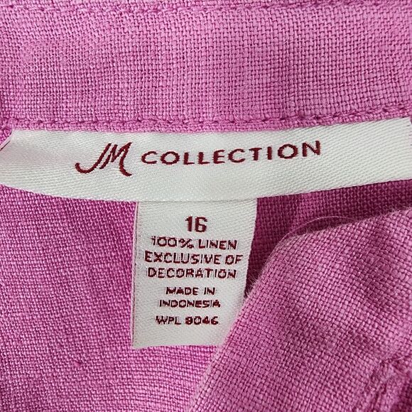 JM Collection Top Womens Size 16 Pink 100% Linen Embroidered 3/4 Sleeves Sequins - Picture 10 of 11